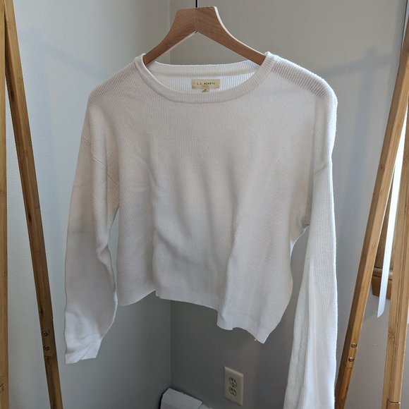 La Hearts Sweaters - White LA Hearts Cropped Ribbed Sweater